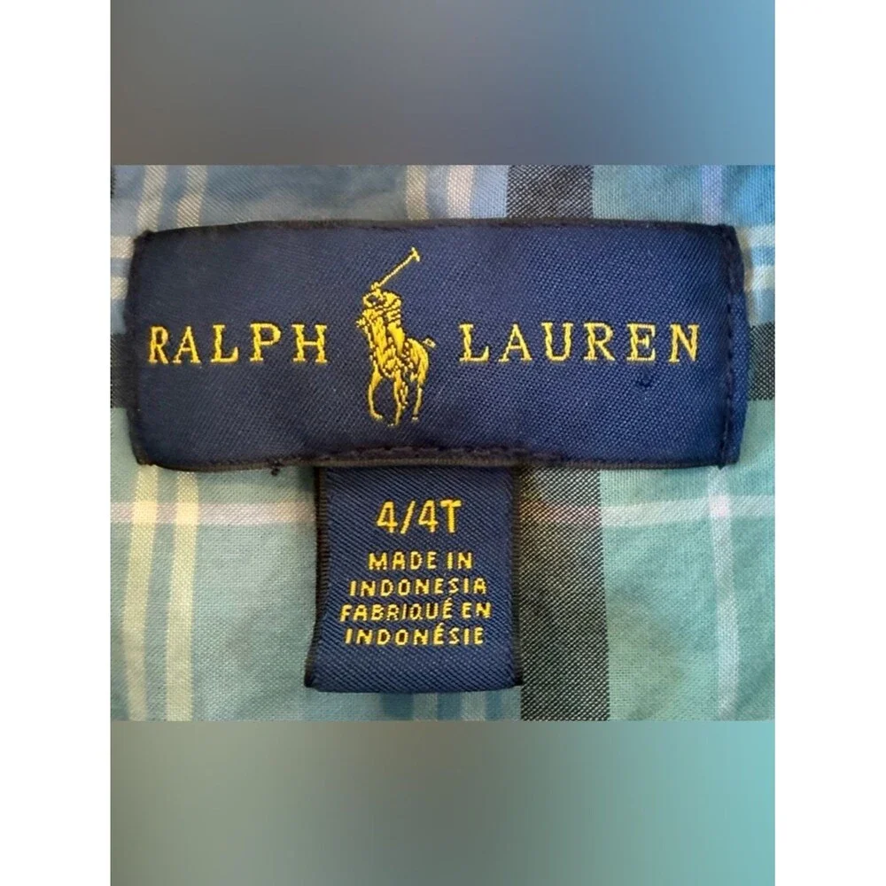 Ralph Lauren Boys Kids Long Sleeve Blue Cotton Plaid Button Down Shirt. 4. 4T.